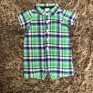 Size 6 month, plaid button up one piece